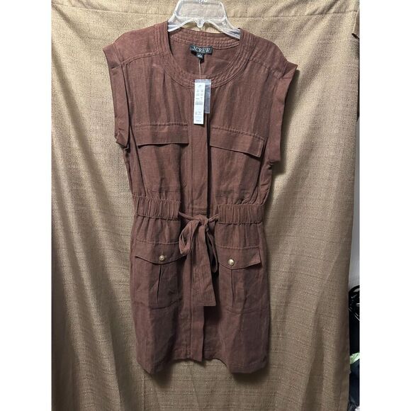NWT J Crew Tie Waist Mini Dress In Chelsea Linen Cupro Blend Size 6 - Picture 2 of 8